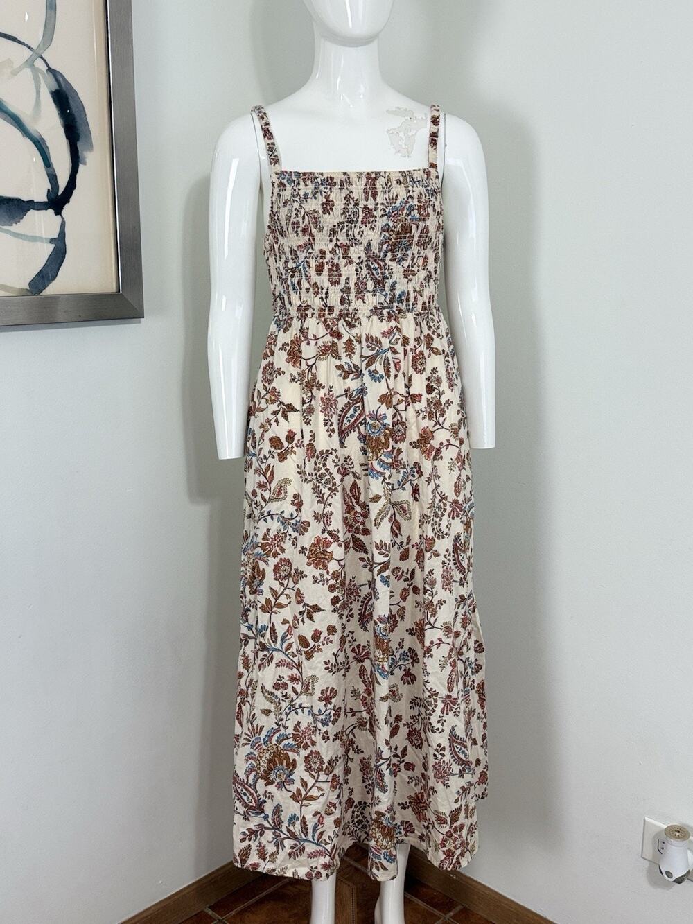 Old Navy Women’s Paisley Floral Cotton Poplin Smocked Cut-out Midi Dress Boho S